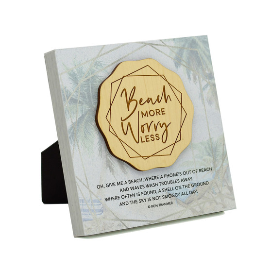 Beach More Worry Less Meadow Wood Plaque, 6" x 6"