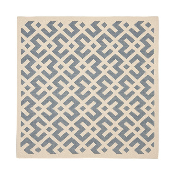 Courtyard Blue and Bone 4' x 4' Square Outdoor Area Rug