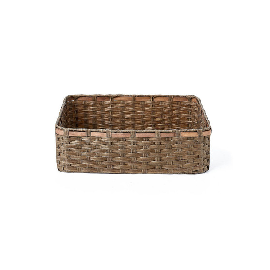 Rectangle Faux Wicker Storage Baskets with Woodstrip Edge, Set of 3