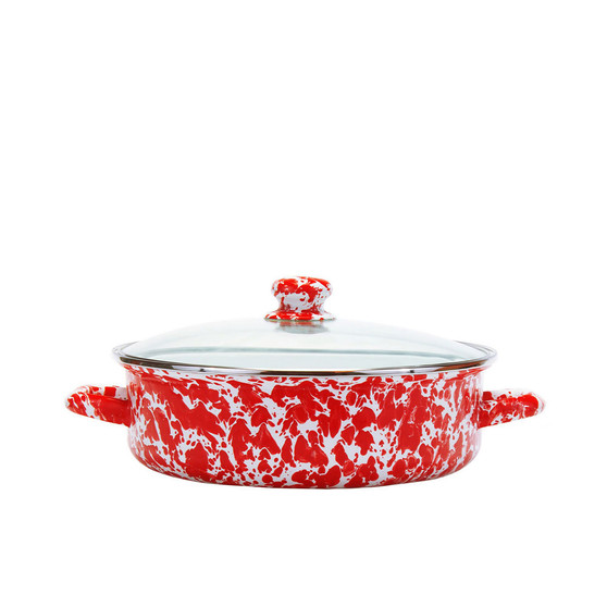 Red Swirl Enamelware Collection 5 Quart Saute Pan