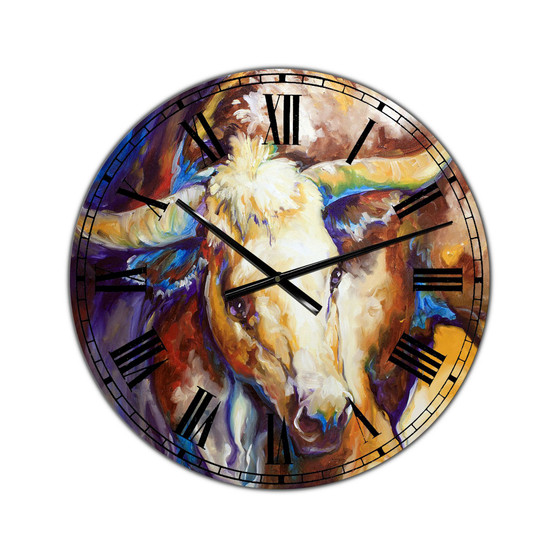 Power Longhorn Abstract Oversized Cottage Wall Clock - 36" x 28" x 1"