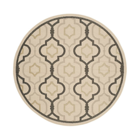 Courtyard Beige and Black 7'10" x 7'10" Round Outdoor Area Rug