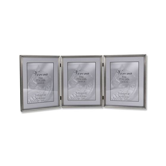 11580T Brushed Pewter Bead Hinged Triple Picture Frame - 8" x 10"