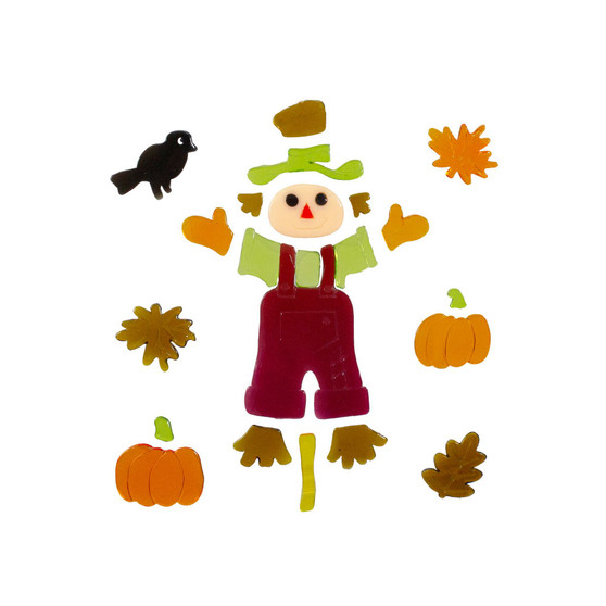 Scarecrow and Pumpkins Thanksgiving Gel 7 Piece Window Clings Set