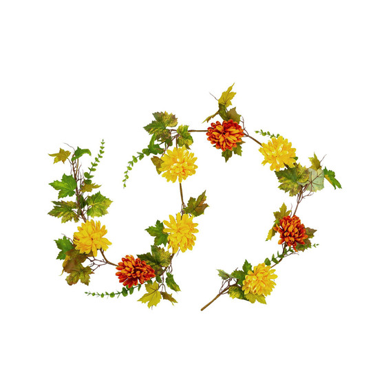 Maple Leaf with Mum Flower Thanksgiving Garland Unlit, 5.5' x 6"