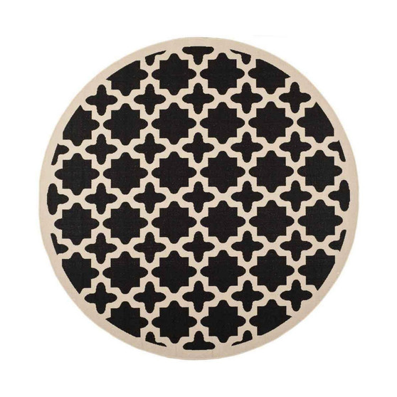 Courtyard Black and Beige 4' x 4' Sisal Weave Round Outdoor Area Rug