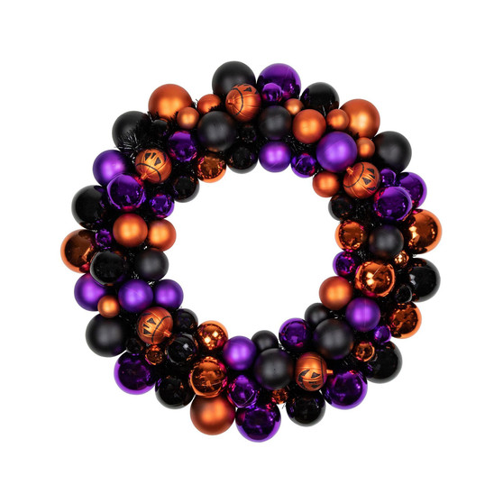 Jack-O-Lantern Shatter Resistant Ball Ornament Halloween Wreath Unlit, 24"