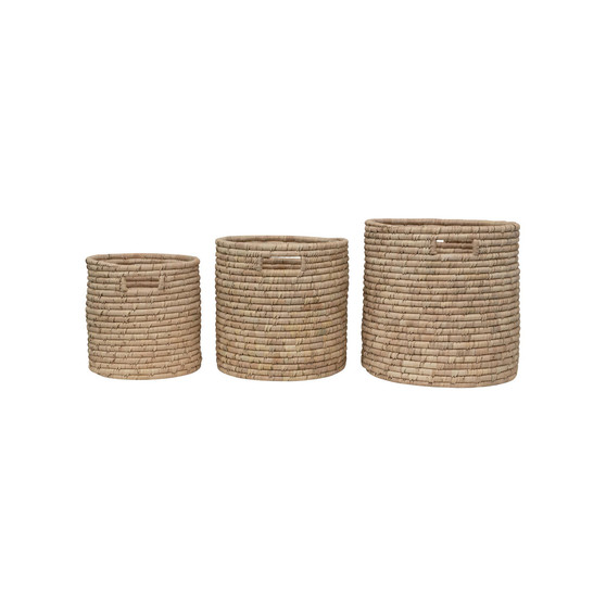 Set of 3 15.75" Round Hand-Woven Grass Basket with Handle