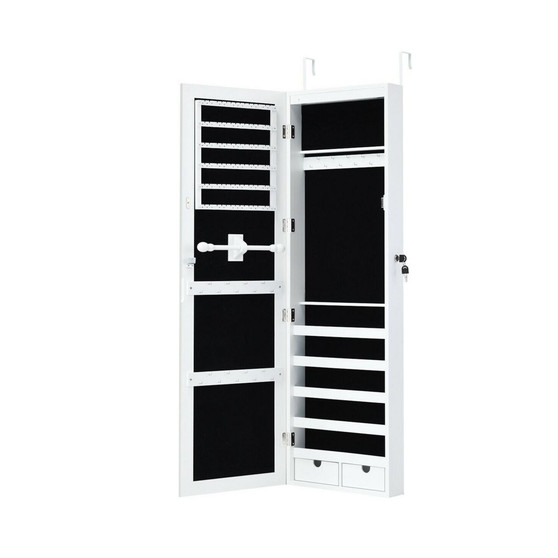 Wall Mounted Mirrored Jewelry Cabinet Organizer w/LED Lights