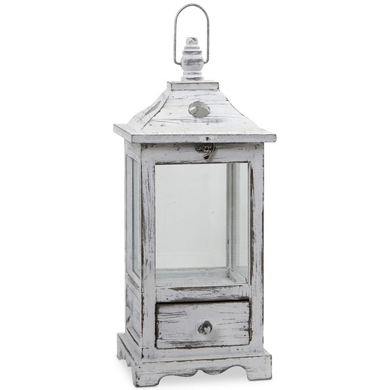 Distressed Wood Lantern with Drawer