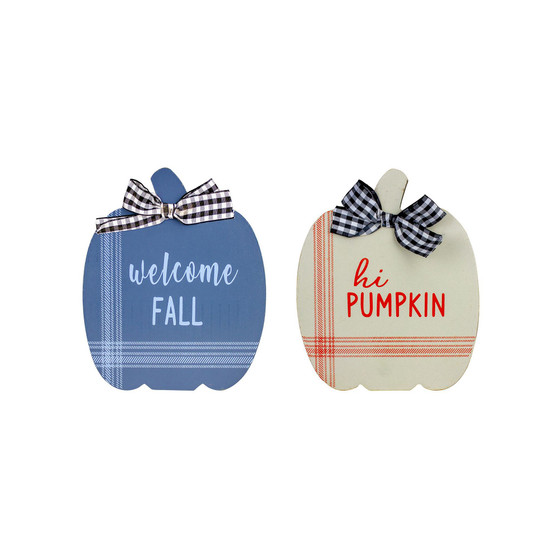 Fall Harvest Wooden Pumpkin 2 Piece Welcome Plaques Set, 8"