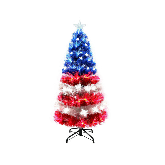 Pre-Lit Fiber Optic Patriotic Artificial Christmas Tree, 4'