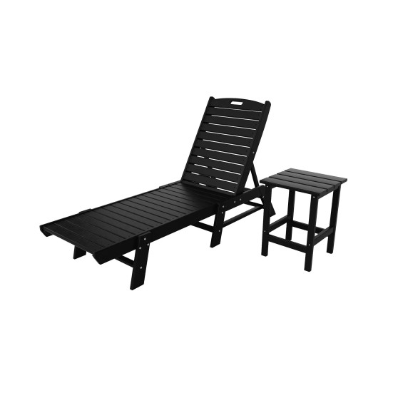 2 Pieces Poly Outdoor Patio Chaise Lounge Chair with Side Table Set