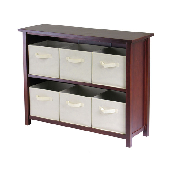 Verona 2-Section W Storage Shelf with 6 Foldable Beige Fabric Baskets