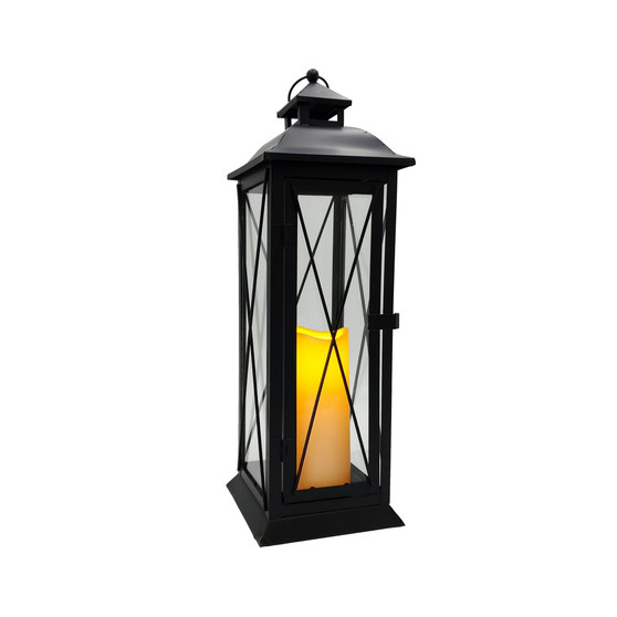 Battery Operated LED Metal Lantern - Crisscross
