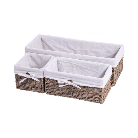 Seagrass Shelf Storage Baskets with Lining, Set of 3