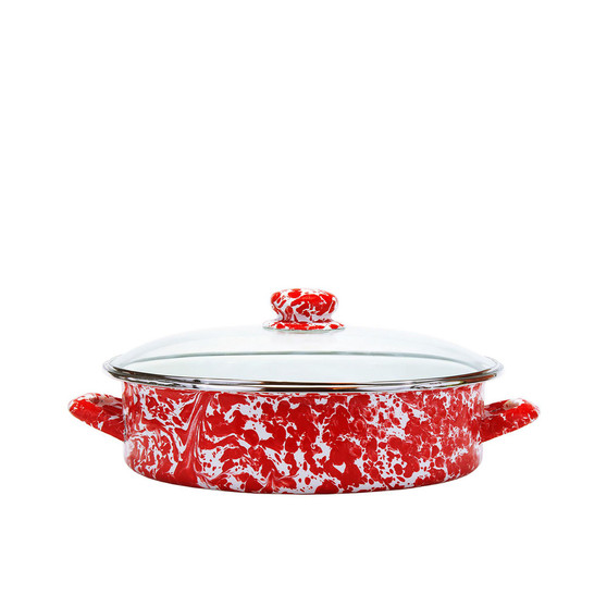 Red Swirl Enamelware Collection 8 Quart Saute Pan