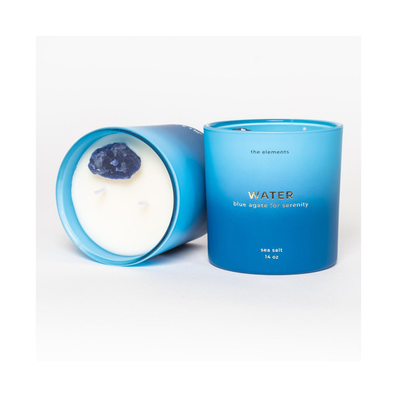 Water Element Sea Salt Scented with Blue Agate Crystal Candle