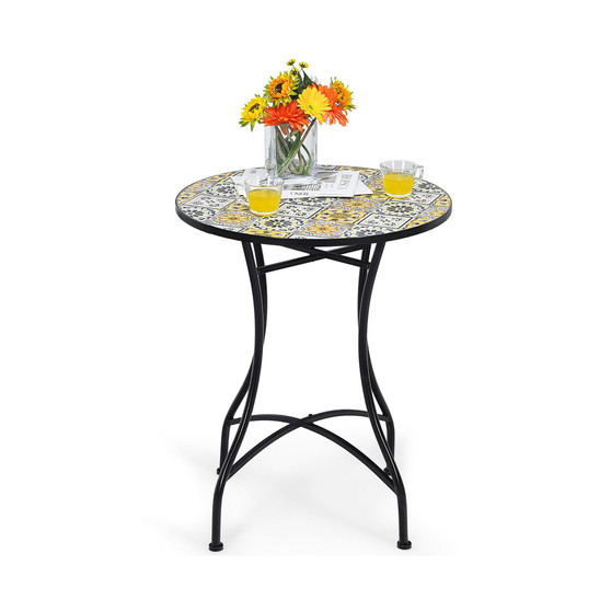 28.5'' Patio Round Mosaic Bistro Table Plant Stand Flower Pattern Garden