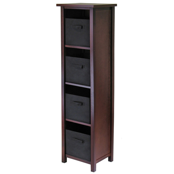Verona 4-Section N Storage Shelf with 4 Foldable Black Color Fabric Baskets
