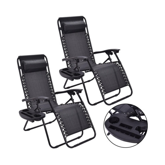 2PCS Zero Gravity Chairs Lounge Patio Folding Recliner Outdoor