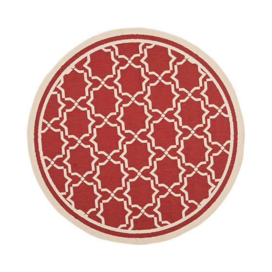 Courtyard Red and Bone 5'3" x 5'3" Round Outdoor Area Rug