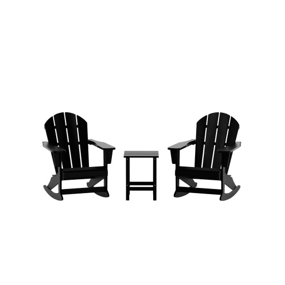 3 Piece set Outdoor Patio Poly Adirondack rocking chairs with side table