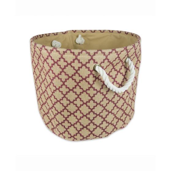 12" Lattice Print Round Burlap Bin