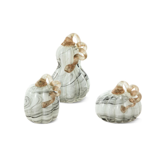 Faux Marble Glass Pumpkin Gourd Set, 3 Piece