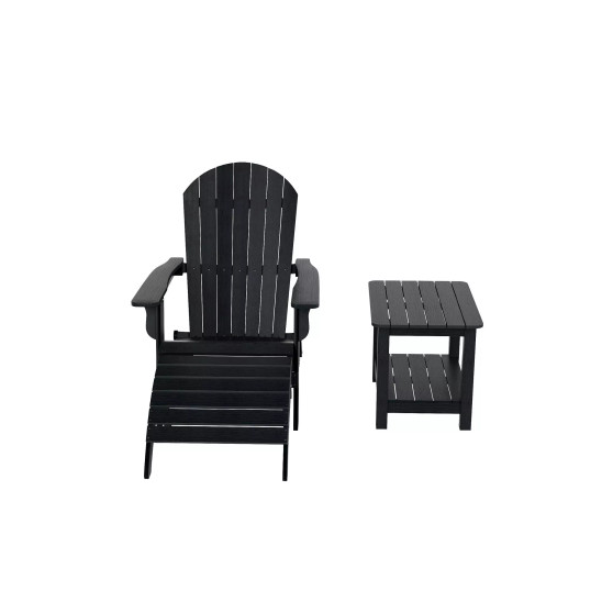 3-Piece Outdoor Adirondack Chair with Ottoman and Side Table Set
