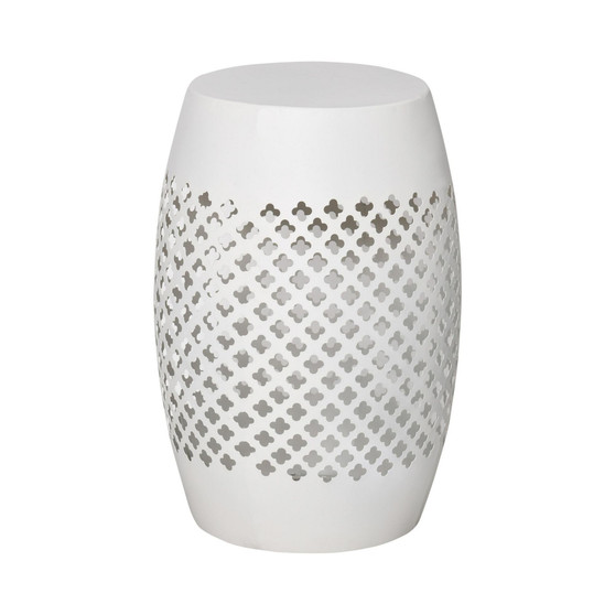 12.5" Steel Patio End Table, Round Hollow Drum Side Table, Accent Table for Indoor & Outdoor, White
