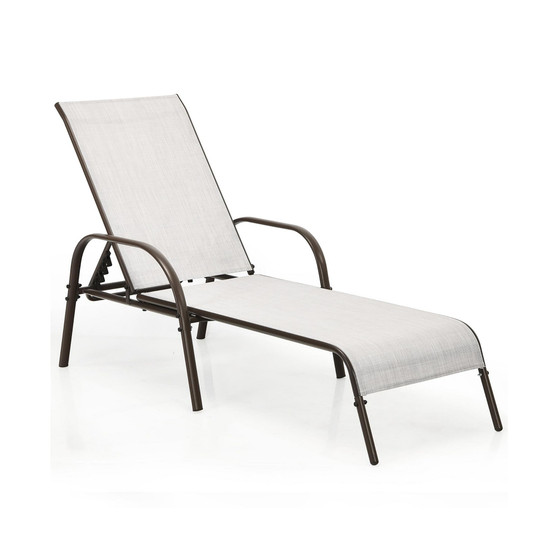 Outdoor Patio Lounge Chair Chaise Fabric Adjustable Reclining