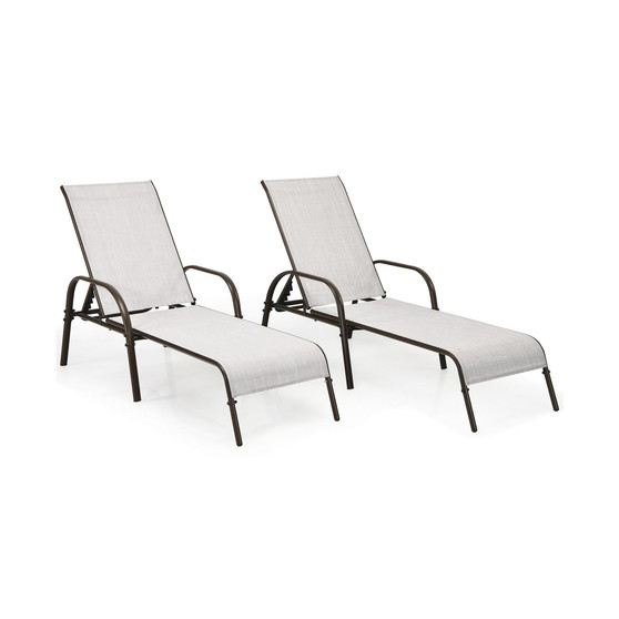 2PCS Outdoor Patio Lounge Chair Chaise Fabric Adjustable Reclining