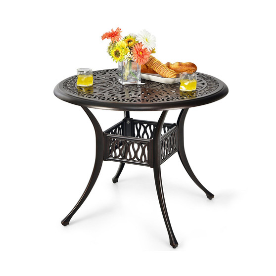 36'' Patio Round Dining Bistro Table Cast W/2'' Umbrella Hole