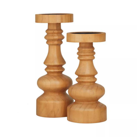Wood Traditional 2 Piece Turned Style Candle Holder Set