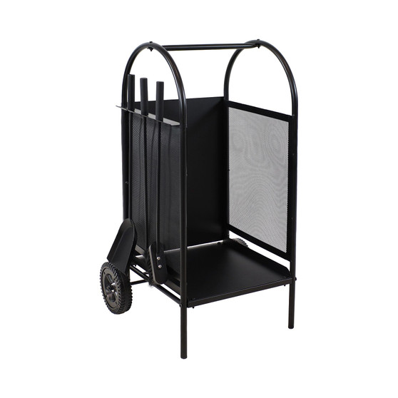 4-Piece Steel Firewood Log Rack Cart with Fireplace Tools