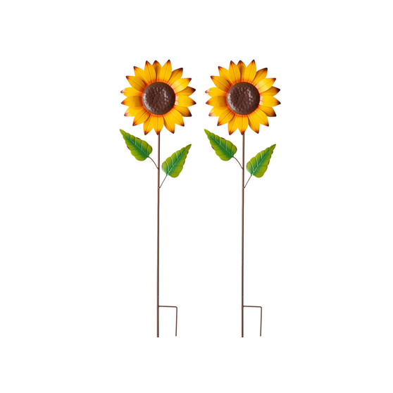 42" Fall Metal Sunflower Yard Stake Set, 2 Piece