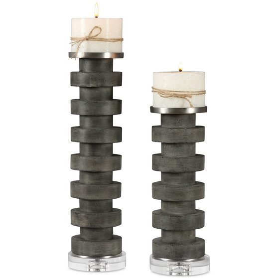 Karun Concrete Candleholders, Set of 2