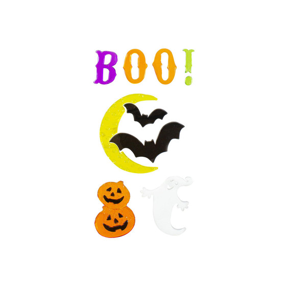 Moon and Bats Halloween Gel 5 Piece Window Clings Set