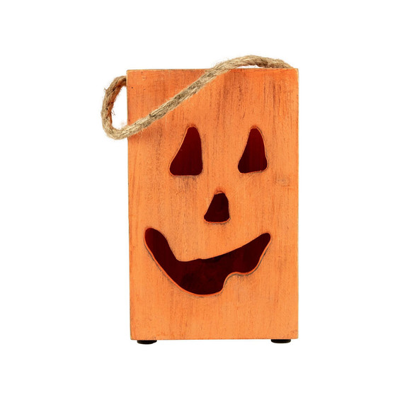 Large Wood Jack-O-Lantern Halloween Candle Lantern, 8"