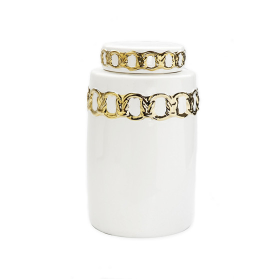 12.5" H White Jar with Cover Design on Top