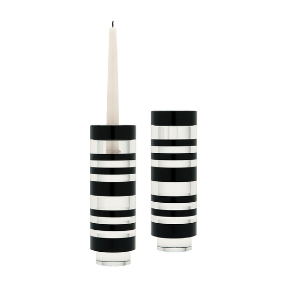 Sliced Tuxedo Crystal Candleholder - Small. Set Of 2