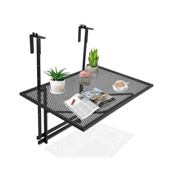 Folding Hanging Table Adjustable Balcony Railing Table Patio Deck