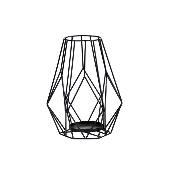 13" Geometric Black Metal Wire Votive Tea Lantern Candle Holder