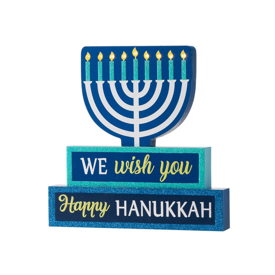 12" L Lighted Hanukkah Wooden Block Word Sign