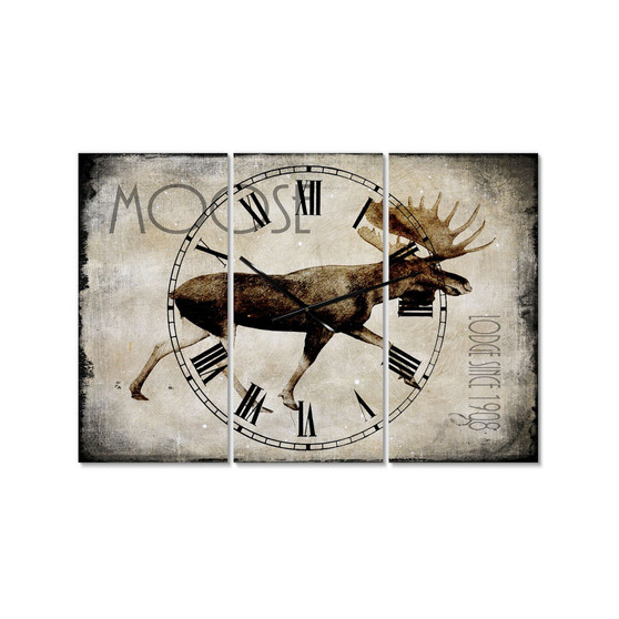 Moose Lodge 2 Oversized Cottage 3 Panels Wall Clock - 38" x 38" x 1"