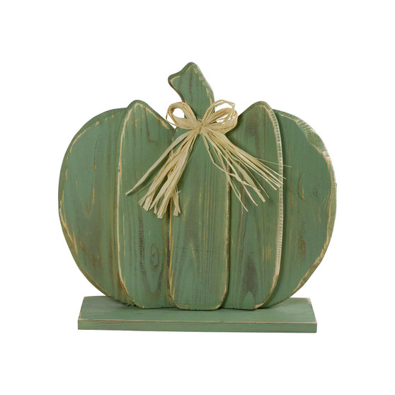 Wooden Fall Harvest Table Top Pumpkin with Bow, 14.5"