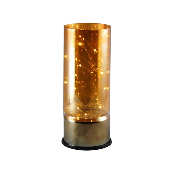 Lumabase Amber Glass Lantern with Mini String Lights