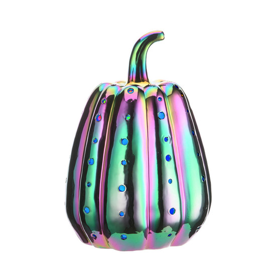 14" LED Lit Iridescent Pumpkin Decor