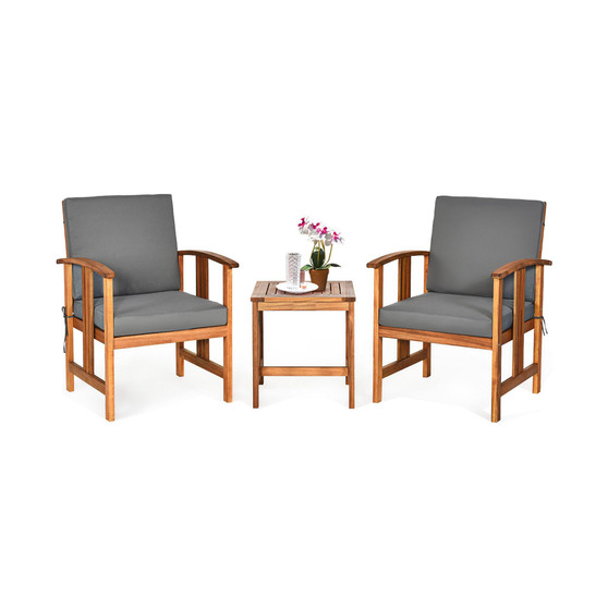 3PCS Solid Wood Patio Furniture Set Table&Chairs